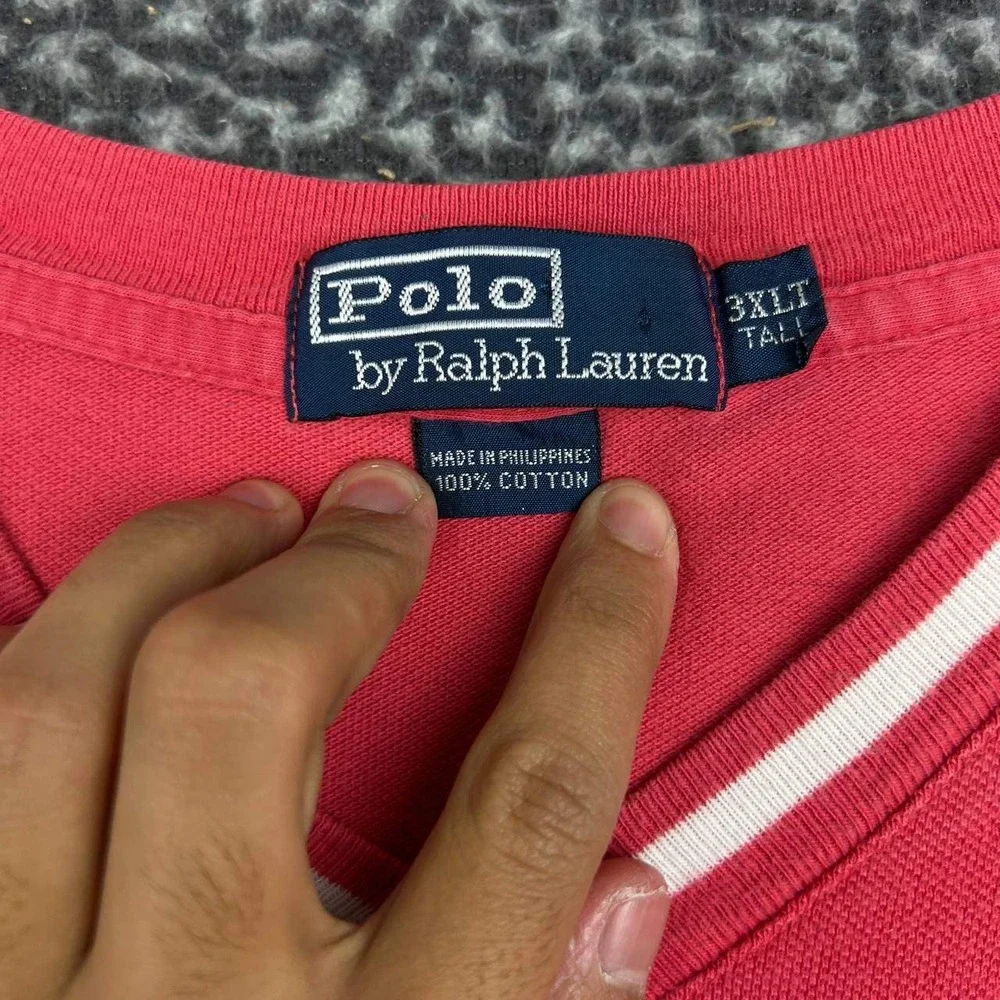 Vintage Polo Ralph Lauren Shirt Men 3XLT Red V-Neck Short Sleeve Cotton
